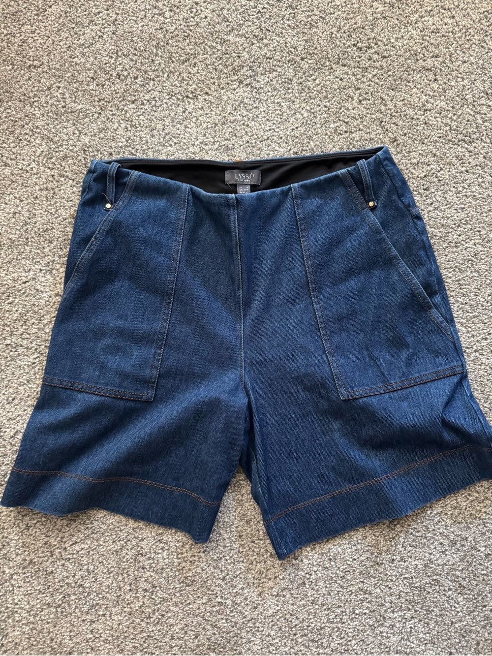 Lysse Pull-On Denim Shorts with Front Patch Pockets